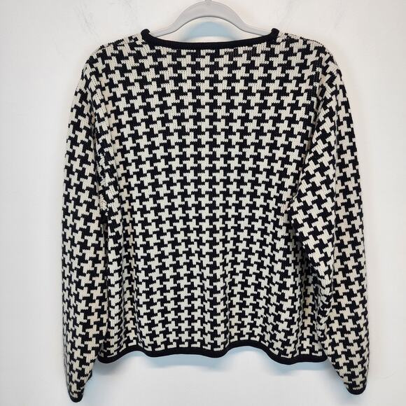 Vintage Houndstooth Cardigan Sweater Size XL Black White Gold Buttons Academia - Picture 2 of 8